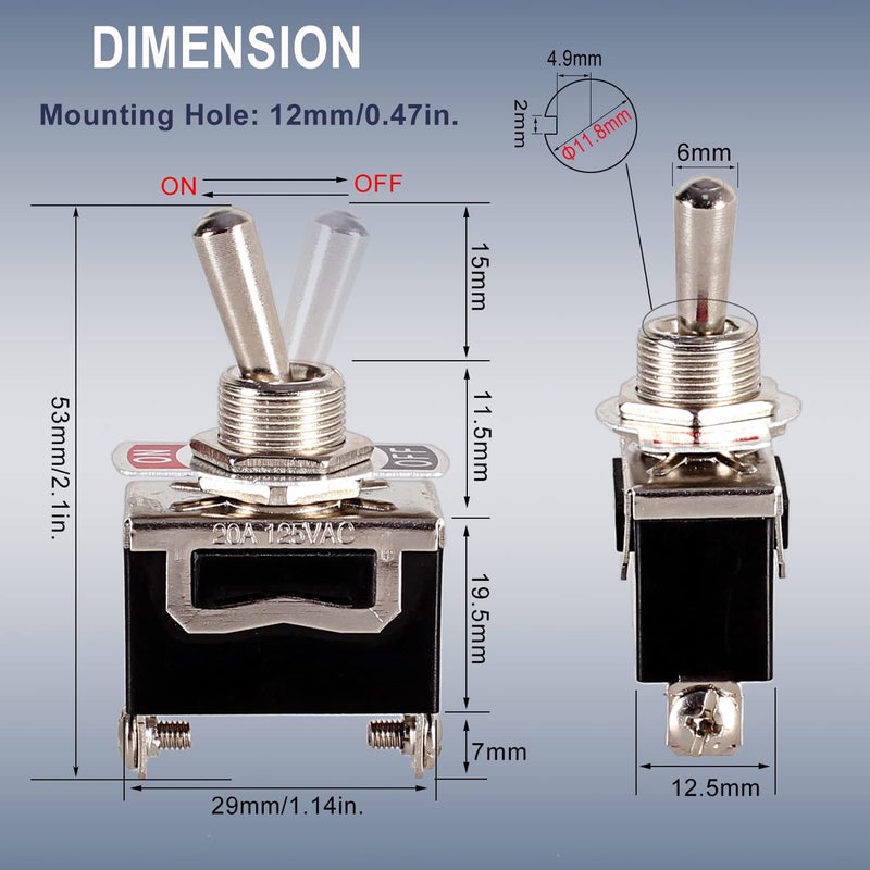 DMWD 2pcs Heavy Duty Rocker Toggle Switch 30A 12VDC / 20A 120VAC SPST 2Pin ON/Off Electric Pull Push Switch Bakelite Housing with Waterproof Boot Cap for Car Truck Boat Marine (Black) - Image 2